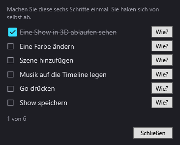 Die Checkliste erste Schritte: sechs Handgriffe, die sich von selbst abhaken, mit einem Knopf Wie? für jeden