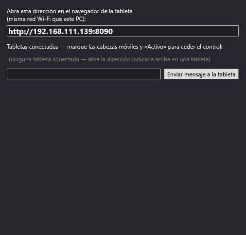 La ventana Seguidor (tabletas) con la dirección que hay que abrir en la tableta