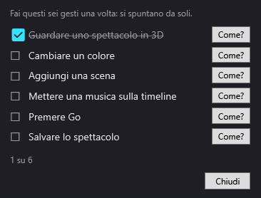 La lista dei primi passi: sei gesti che si spuntano da soli, con un pulsante Come? per ciascuno